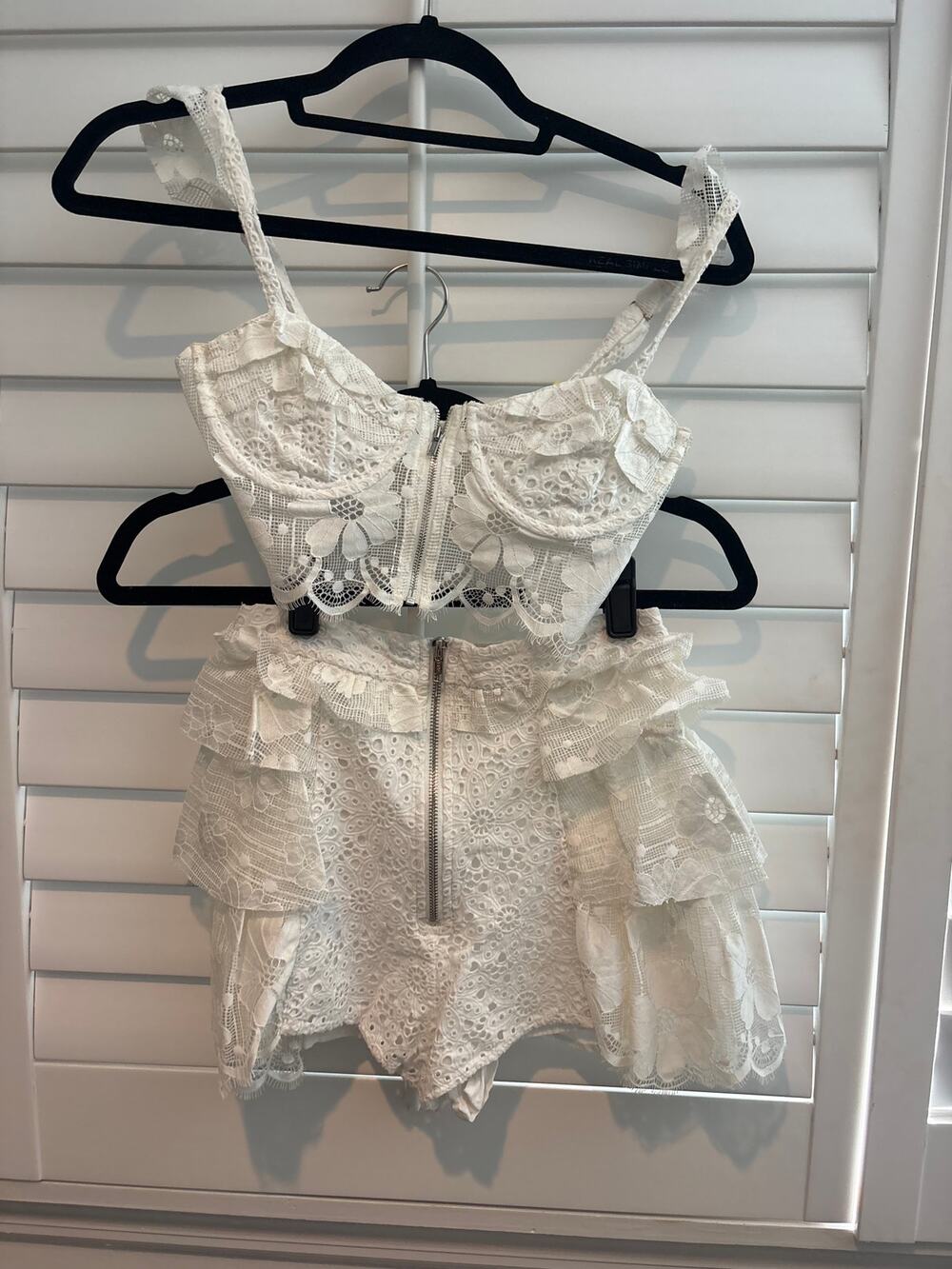 For Love & Lemons White Lace Crop Top and Shorts Set XS